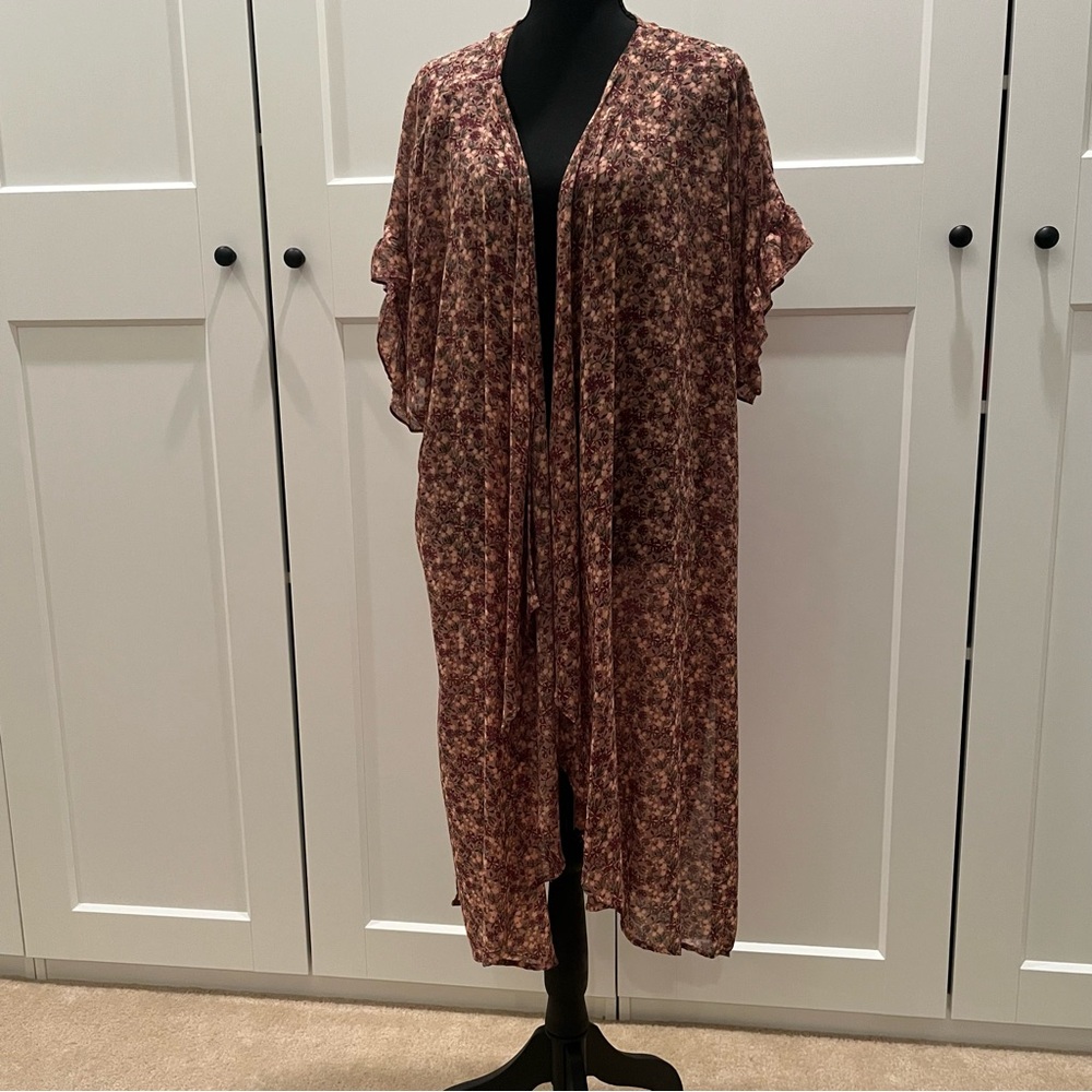 Bobeau Pink Floral Kimono/Beach Cover Up
